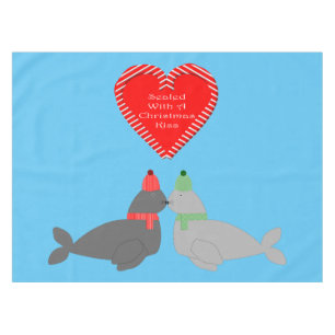 Cute Christmas Kissing Seals Tablecloth