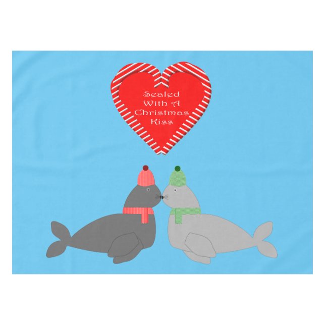 Cute Christmas Kissing Seals Tablecloth (Front (Horizontal))