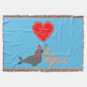 Cute Christmas Kissing Seals Throw Blanket