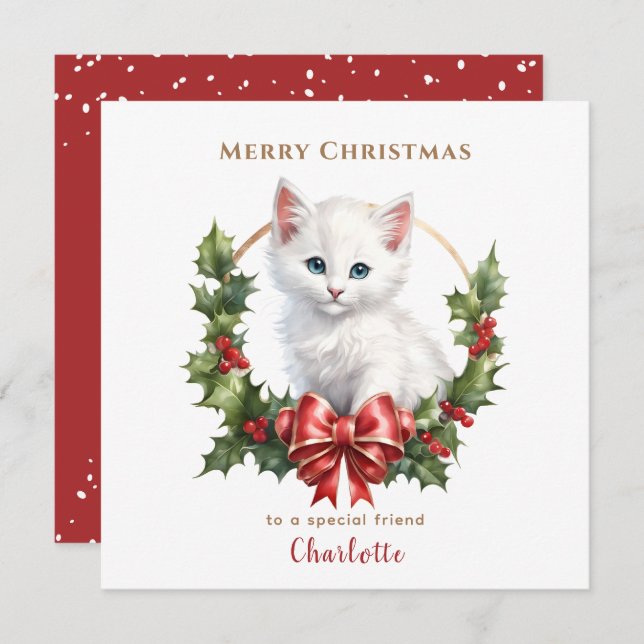 Cute Christmas Kitten Cat Lover Christmas Card (Front/Back)