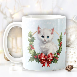 Cute Christmas Kitten Cat Snow Blue Name Mug