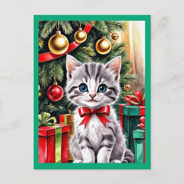 Cute Christmas kitten Holiday Postcard (Front)