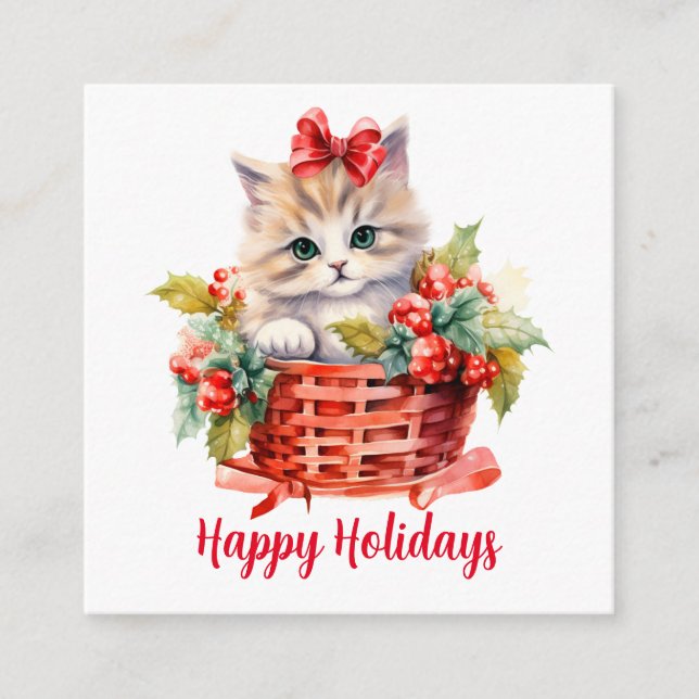 Cute Christmas Kitten in a Basket Enclosure Card (Front)