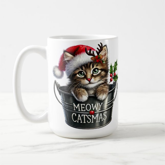 CUTE CHRISTMAS KITTEN IN A HOLIDAY TIN CUP (Left)