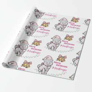 Cute Christmas Kitten in a Santa Hat Custom Name Wrapping Paper