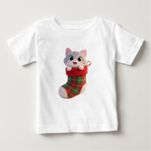 Cute Christmas Kitten in Stocking Baby T-Shirt