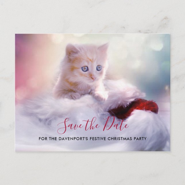Cute Christmas Kitten Party Save the Date Postcard (Front)