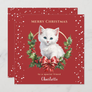 Cute Christmas Kitten Red Cat Lover Christmas Card