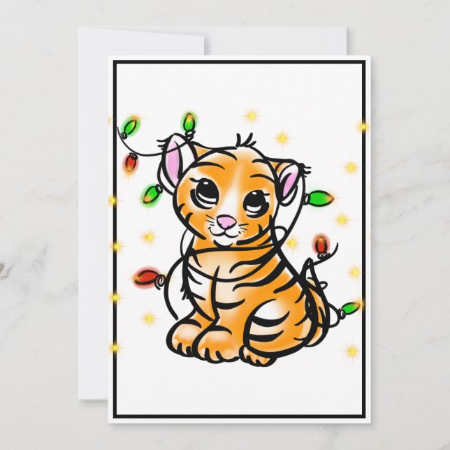 Cute christmas kitten tiger  holiday card (Front)