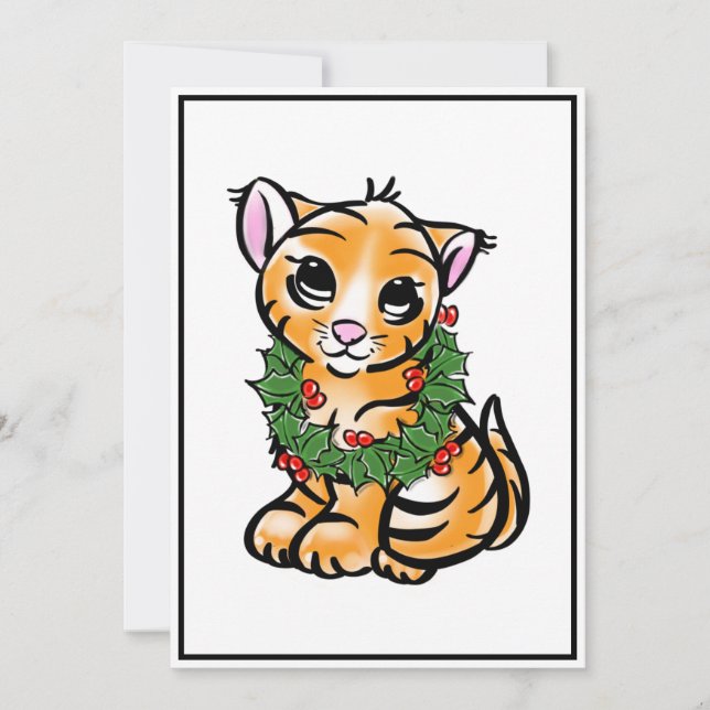 Cute christmas kitten tiger  holiday card (Front)