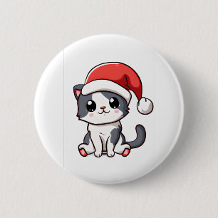 Cute Christmas kitten wearing Santa hat 6 Cm Round Badge