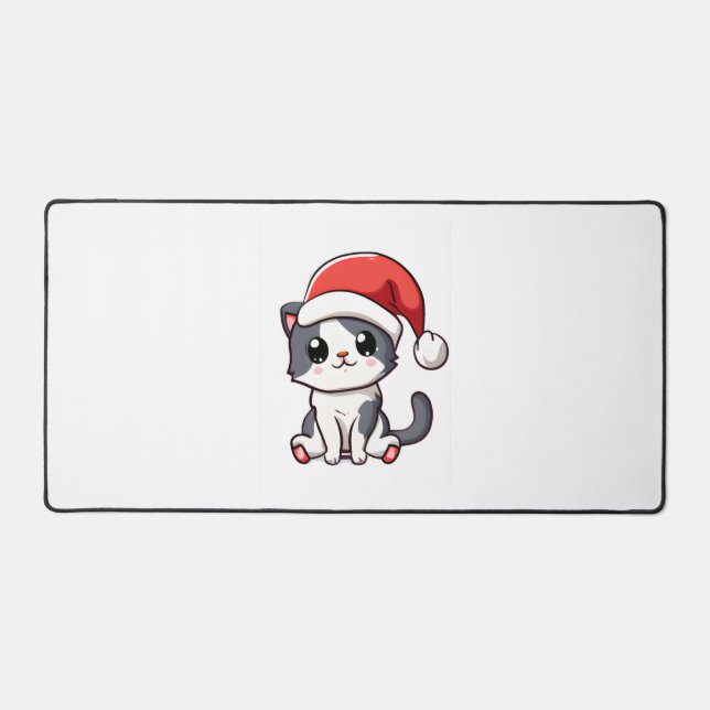 Cute Christmas kitten wearing Santa hat   Desk Mat (Front)