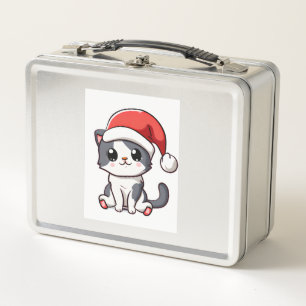 Cute Christmas kitten wearing Santa hat   Metal Lunch Box