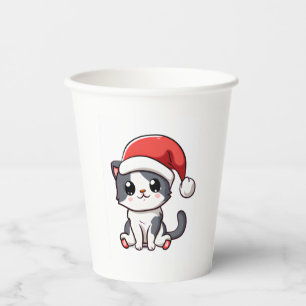 Cute Christmas kitten wearing Santa hat   Paper Cups
