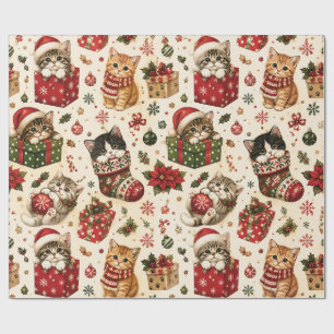 Cute Christmas Kittens & Holiday Pattern Wrapping Paper