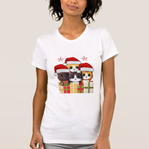 Cute Christmas Kittens Squad -Christin Santa Cats T-Shirt