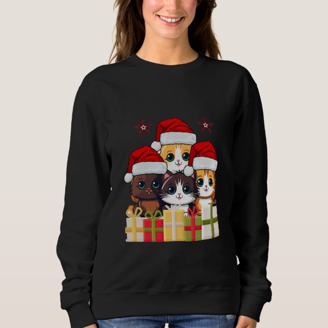 Cute Christmas Kittens squad -Christmas Santa Cats Sweatshirt (Front)