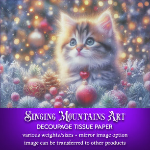 Cute Christmas Kitty Craft Decoupage Tissue Paper