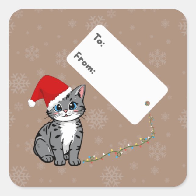 Cute Christmas Kitty Gift Tag Sticker (Front)