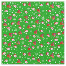 Cute Christmas Kitty Green Holiday Fabric