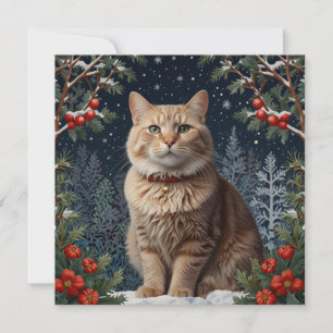 Cute Christmas kitty winter holiday greenery  Card
