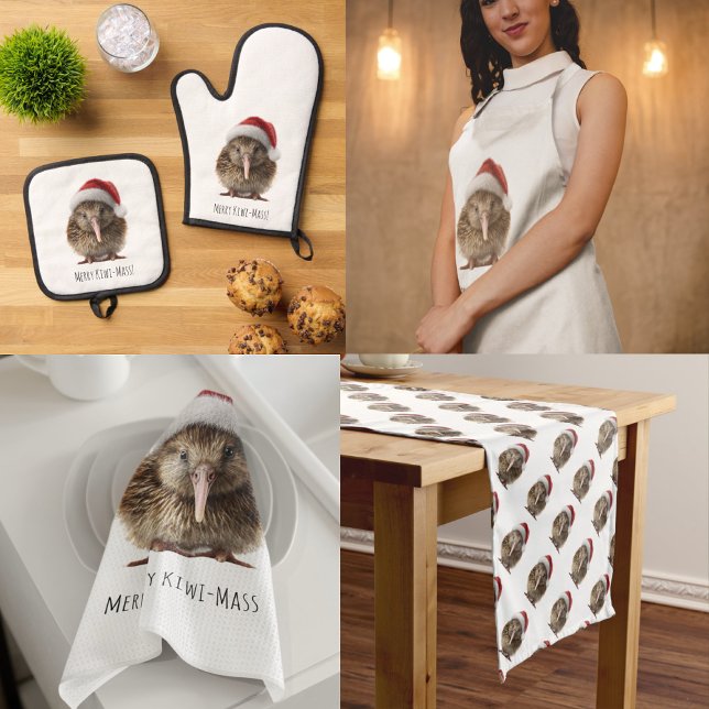 Cute Christmas Kiwi, custom Oven Mitt & Pot Holder Set (Creator Uploaded)