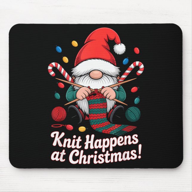 Cute Christmas Knitting Gnome Yarn Xmas For Men Wo Mouse Pad (Front)