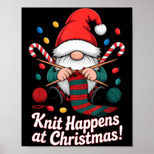 Cute Christmas Knitting Gnome Yarn Xmas For Men Wo Poster