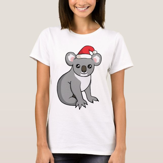 Cute Christmas Koala in Santa Hat Drawing Shirt (Front)