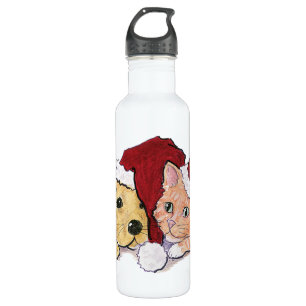 Cute Christmas Labrador Puppy and Orange Tabby 710 Ml Water Bottle