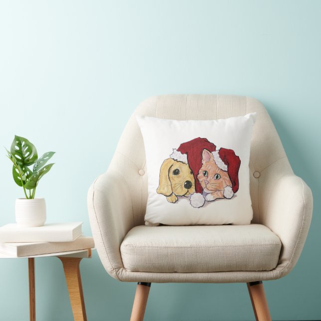 Cute Christmas Labrador Puppy and Orange Tabby Cushion (Chair)