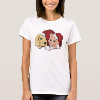 Cute Christmas Labrador Puppy and Orange Tabby T-Shirt