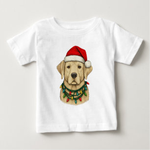Cute Christmas Labrador with Santa Hat and Holiday Baby T-Shirt