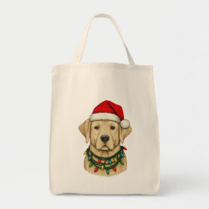 Cute Christmas Labrador with Santa Hat and Holiday Tote Bag