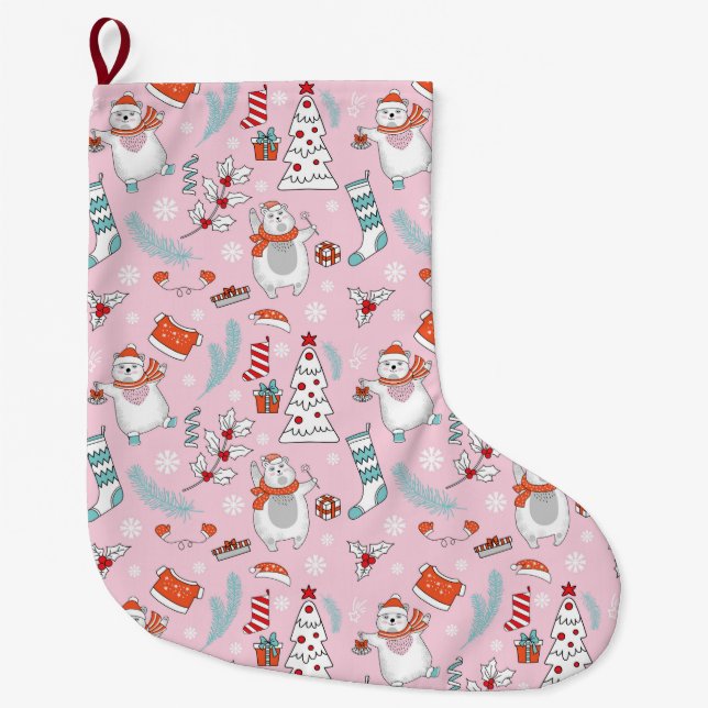 Cute Christmas Large Christmas Stocking (Front)