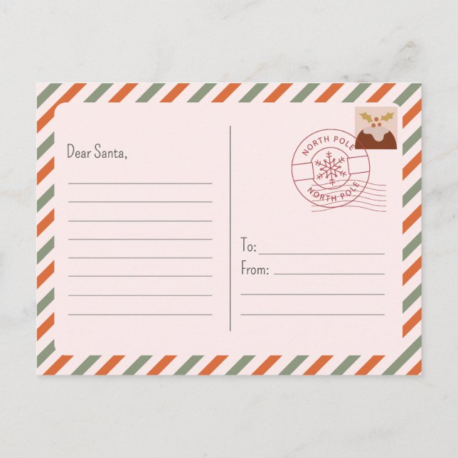 Cute Christmas Letter to Santa North Pole Holiday Postcard (Back)