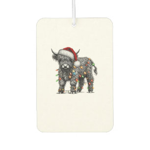 Cute Christmas Light Highland Cattle Funny Cow Xma Car Air Freshener