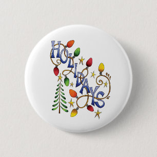 Cute Christmas, Lights and Stars with Holiday Text 6 Cm Round Badge