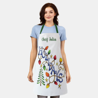 Cute Christmas, Lights and Stars with Holiday Text Apron