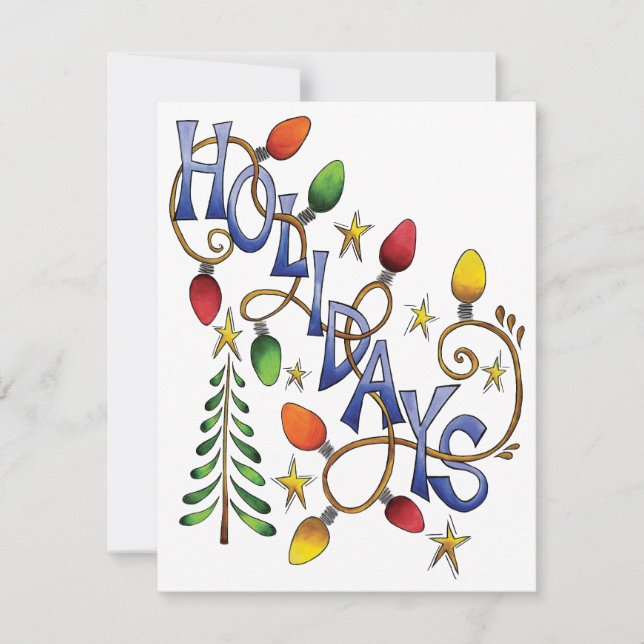 Cute Christmas, Lights and Stars with Holiday Text Invitation (Front)