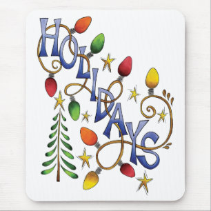 Cute Christmas, Lights and Stars with Holiday Text Mouse Pad