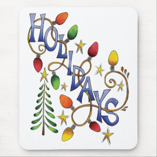 Cute Christmas, Lights and Stars with Holiday Text Mouse Pad