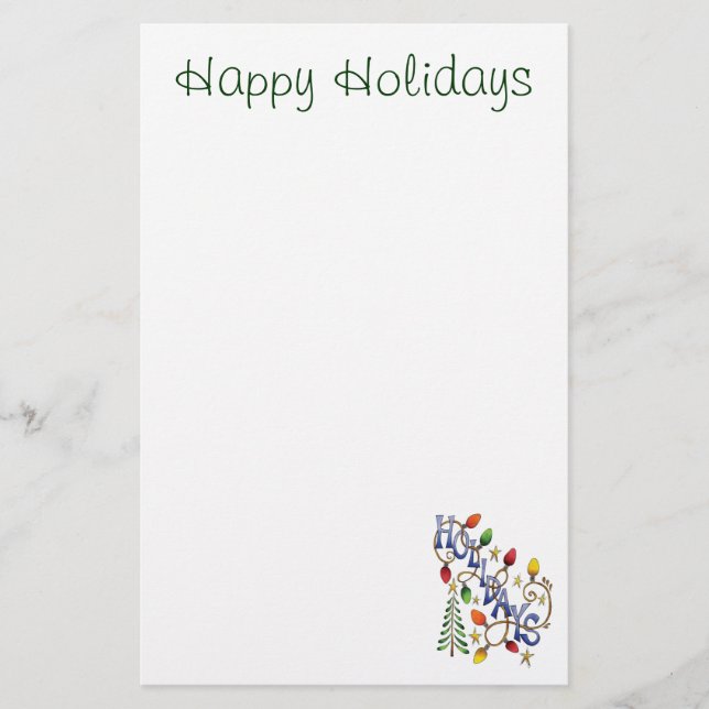 Cute Christmas, Lights and Stars with Holiday Text Stationery (Front)
