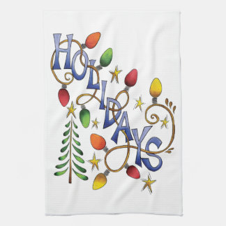 Cute Christmas, Lights and Stars with Holiday Text Tea Towel