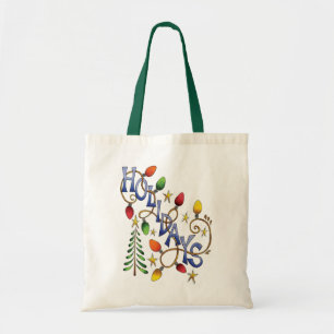 Cute Christmas, Lights and Stars with Holiday Text Tote Bag