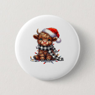 Cute Christmas Lights Highland Cow Funny Christmas 6 Cm Round Badge