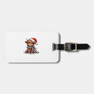 Cute Christmas Lights Highland Cow Funny Christmas Luggage Tag