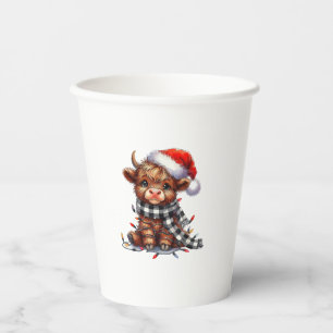 Cute Christmas Lights Highland Cow Funny Christmas Paper Cups
