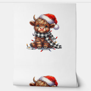 Cute Christmas Lights Highland Cow Funny Christmas Wallpaper