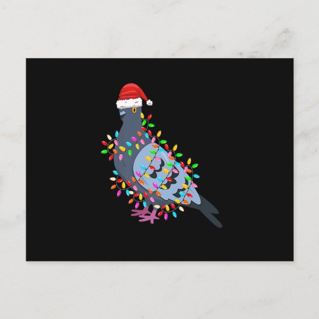 Cute Christmas Lights Pigeon Wearing Xmas Hat - Pi Holiday Postcard (Front)